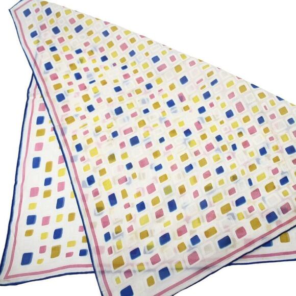 Vintage Geometric Print Rayon Silk Scarf Hand Rolled Made in Japan 16x16 Hey Viv - Picture 3 of 5